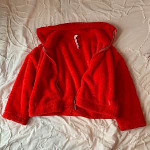 free people red fuzzy jacket